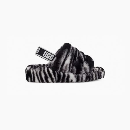 UGG Fluff Yeah Zebra - Badesandaler Dame - Svart Hvite (NO-J233)